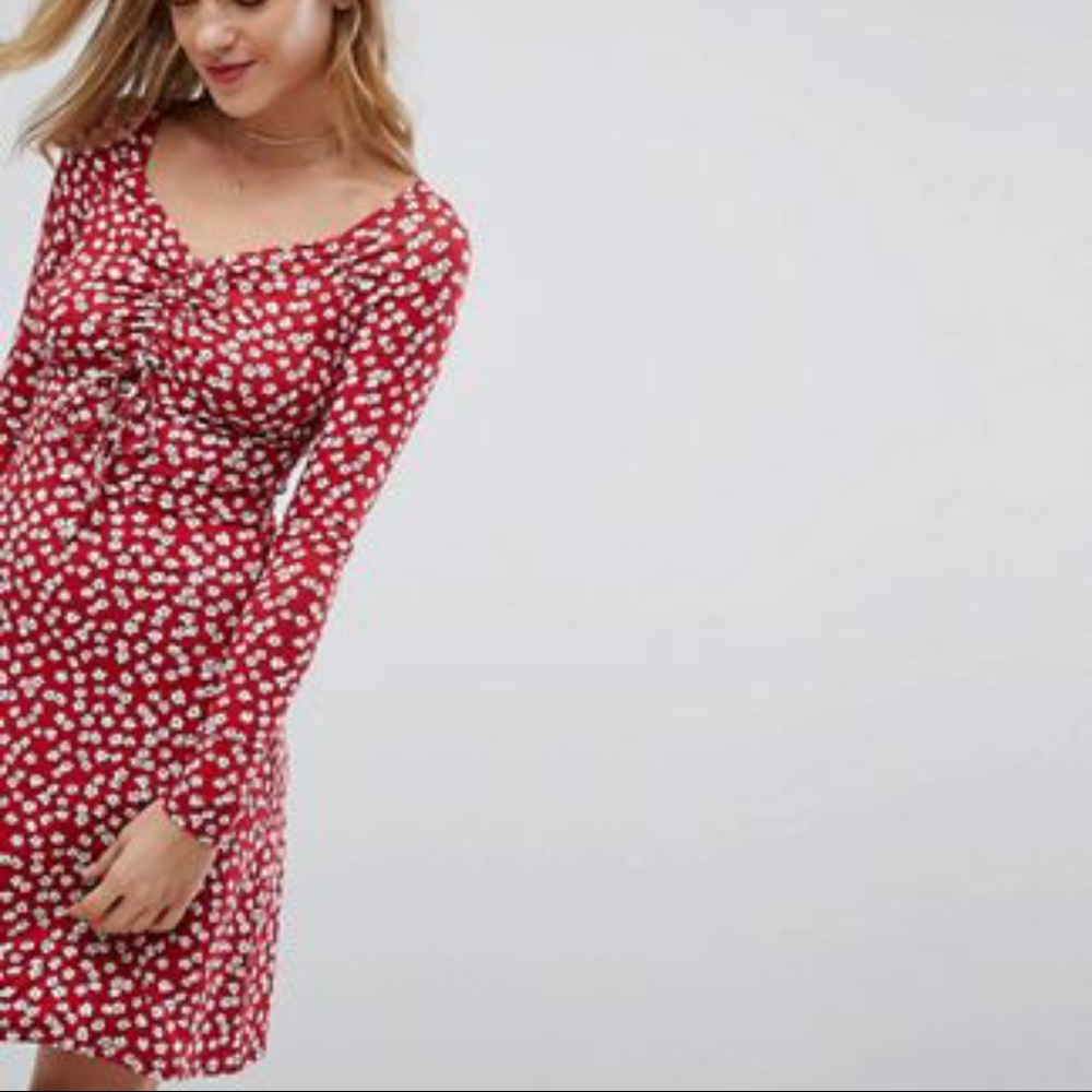 Nobody’s Child / Asos 90’s Red Tea Dress With Flowers- Size 2